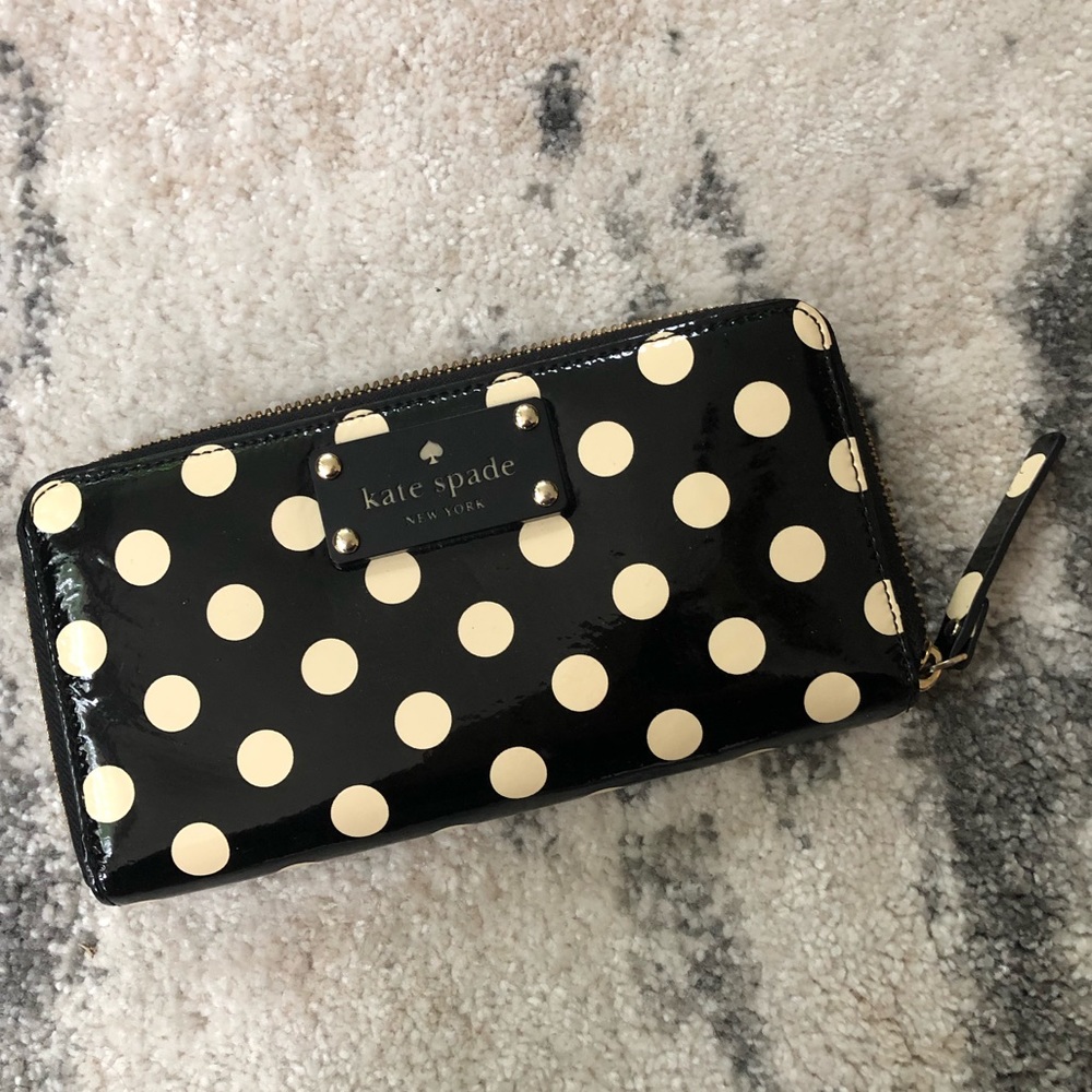 Kate Spade wallet black cream polka dots
